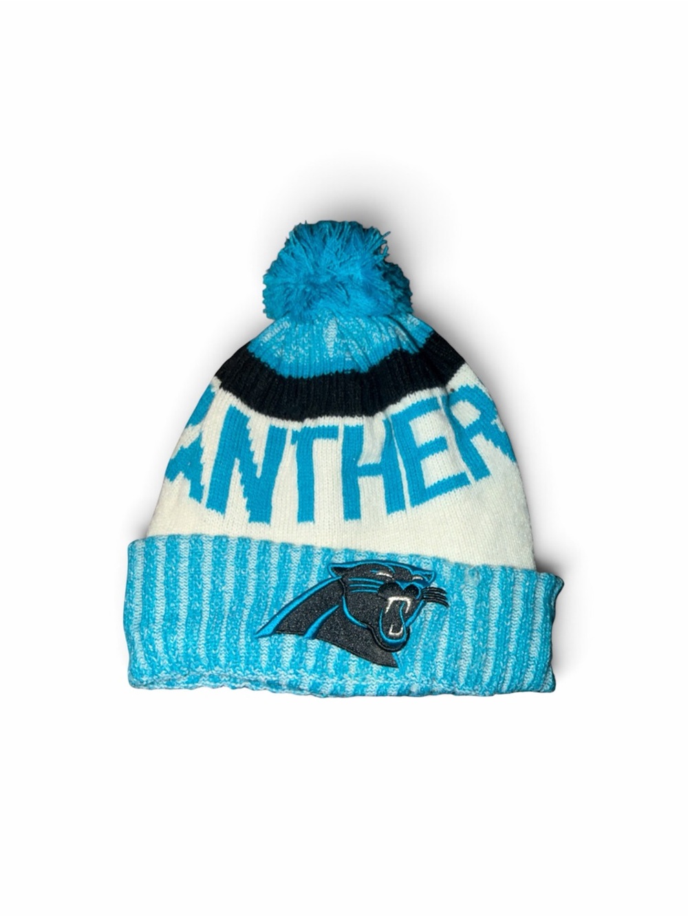 NFL Carolina Panthers Aqua White Pom Knit Beanie